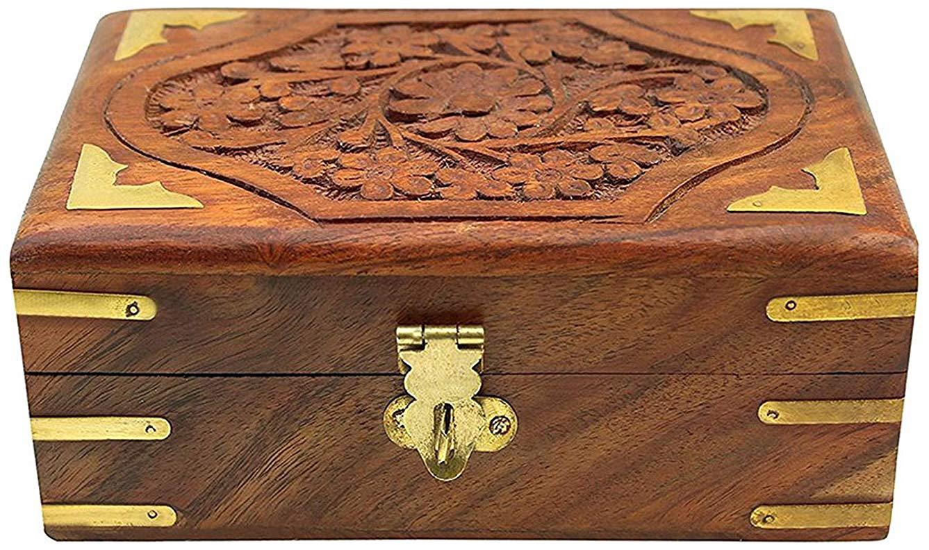 CraftShoppee Wooden Keepsake Storage Box Jewelry Trinket Holder Organizer Floral Hand Carvings Brass
CraftShoppee Wooden Keepsake Storage Box Jewelry Trinket Holder Organizer Floral Hand Carvings Brass