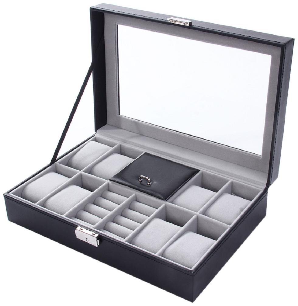 Luxury Genuine Leather 2 In One 8 Grids Watches Jewellery Storage Organizer Box And Ring Collection Boxes Black Watch Box (Black Holds 8 Watches)
Luxury Genuine Leather 2 In One 8 Grids Watches Jewellery Storage Organizer Box And Ring Collection Boxes Black Watch Box (Black Holds 8 Watches)