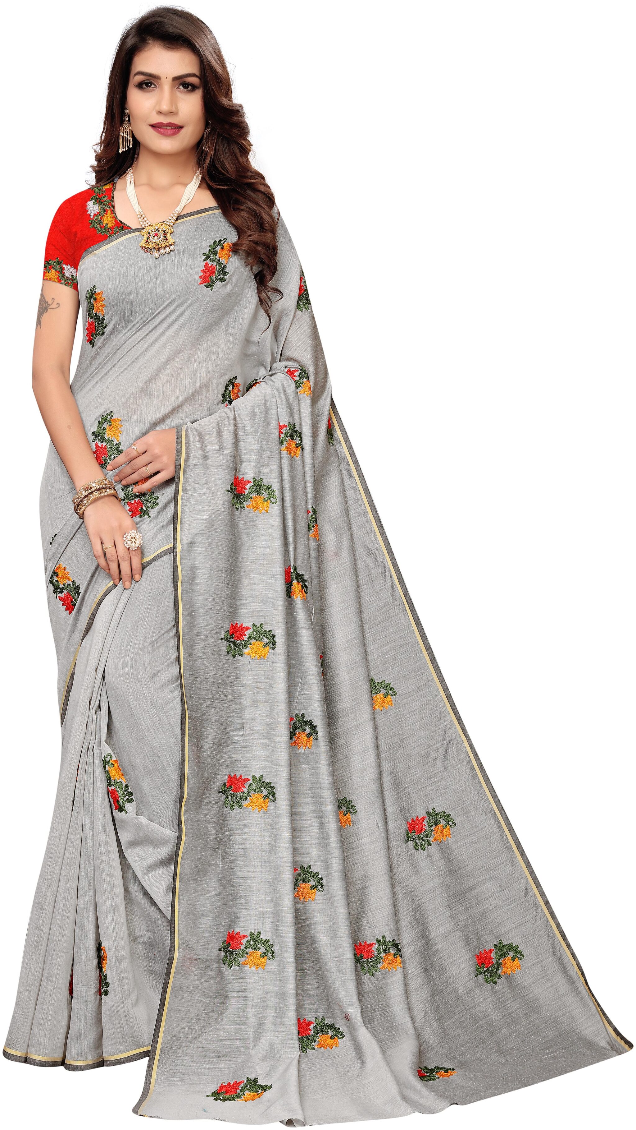 A TO Z CART Women Silk Embroidered Grey Designer Saree With Blouse
A TO Z CART Women Silk Embroidered Grey Designer Saree With Blouse