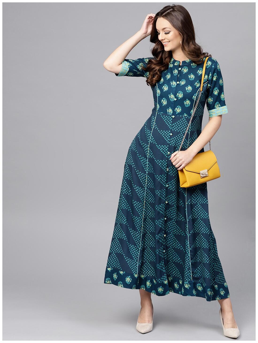 AASI Blue Printed Panelled Cut A-Line Kurta With Printed Yoke And Front Placket
AASI Blue Printed Panelled Cut A-Line Kurta With Printed Yoke And Front Placket