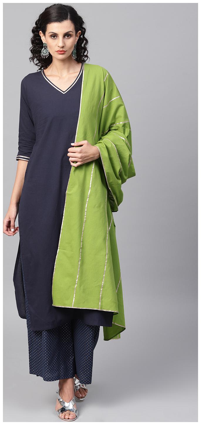AASI- HOUSE OF NAYO Women Navy Blue Solid Straight Kurta With Palazzo And Dupatta
AASI- HOUSE OF NAYO Women Navy Blue Solid Straight Kurta With Palazzo And Dupatta