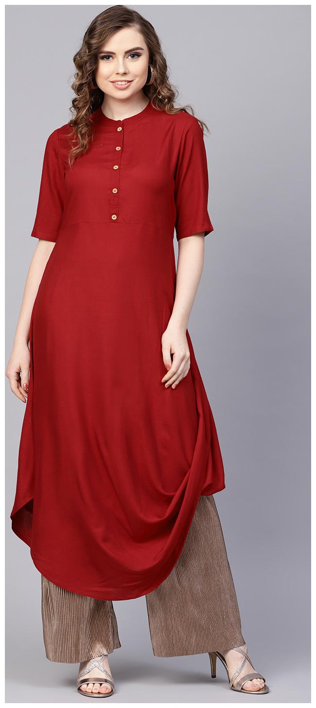 AASI- HOUSE OF NAYO Rayon Half sleeves Maroon Cowl Kurta with front placket Madarin Collar
AASI- HOUSE OF NAYO Rayon Half sleeves Maroon Cowl Kurta with front placket Madarin Collar