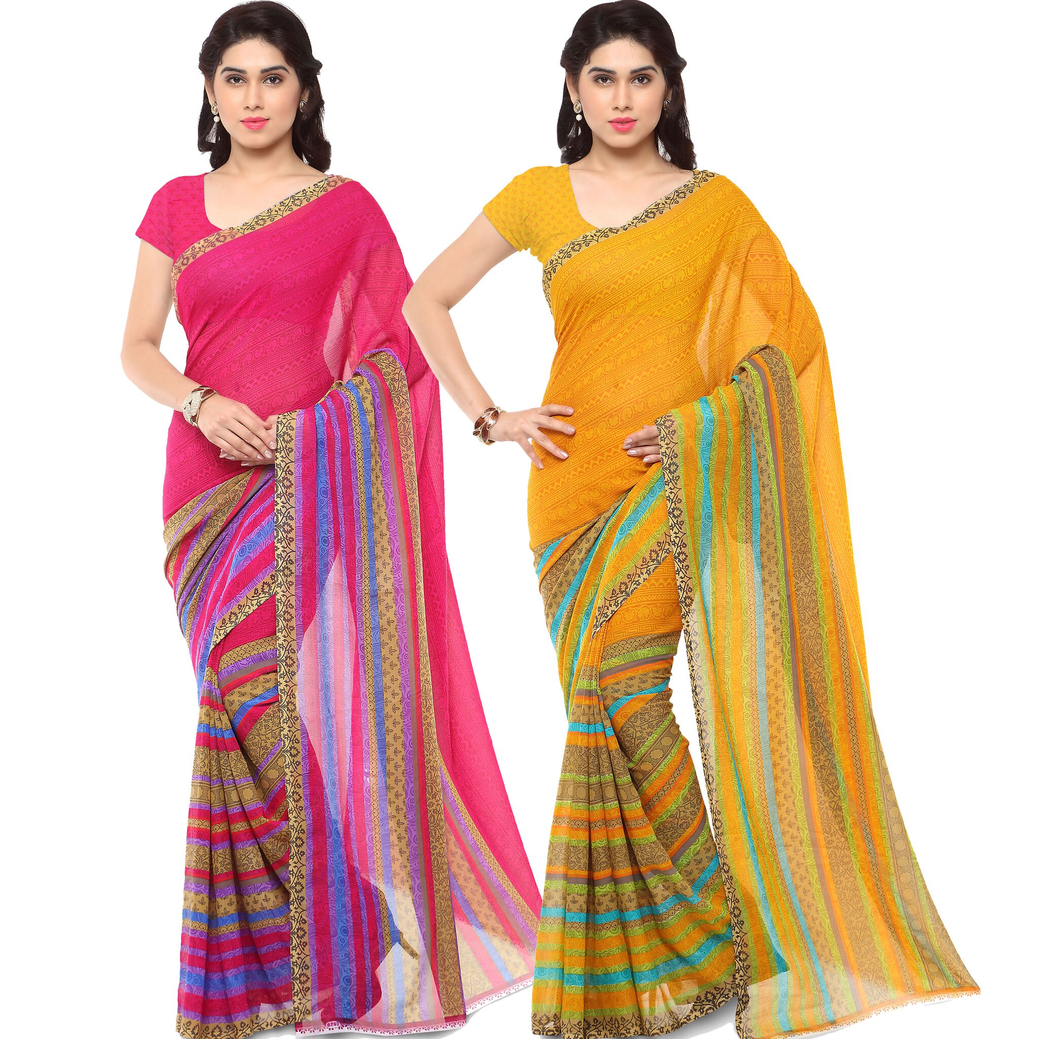 Anand Sarees Women Georgette Printed Sarees (Multicolor) -Pack of 2 
Anand Sarees Women Georgette Printed Sarees (Multicolor) -Pack of 2