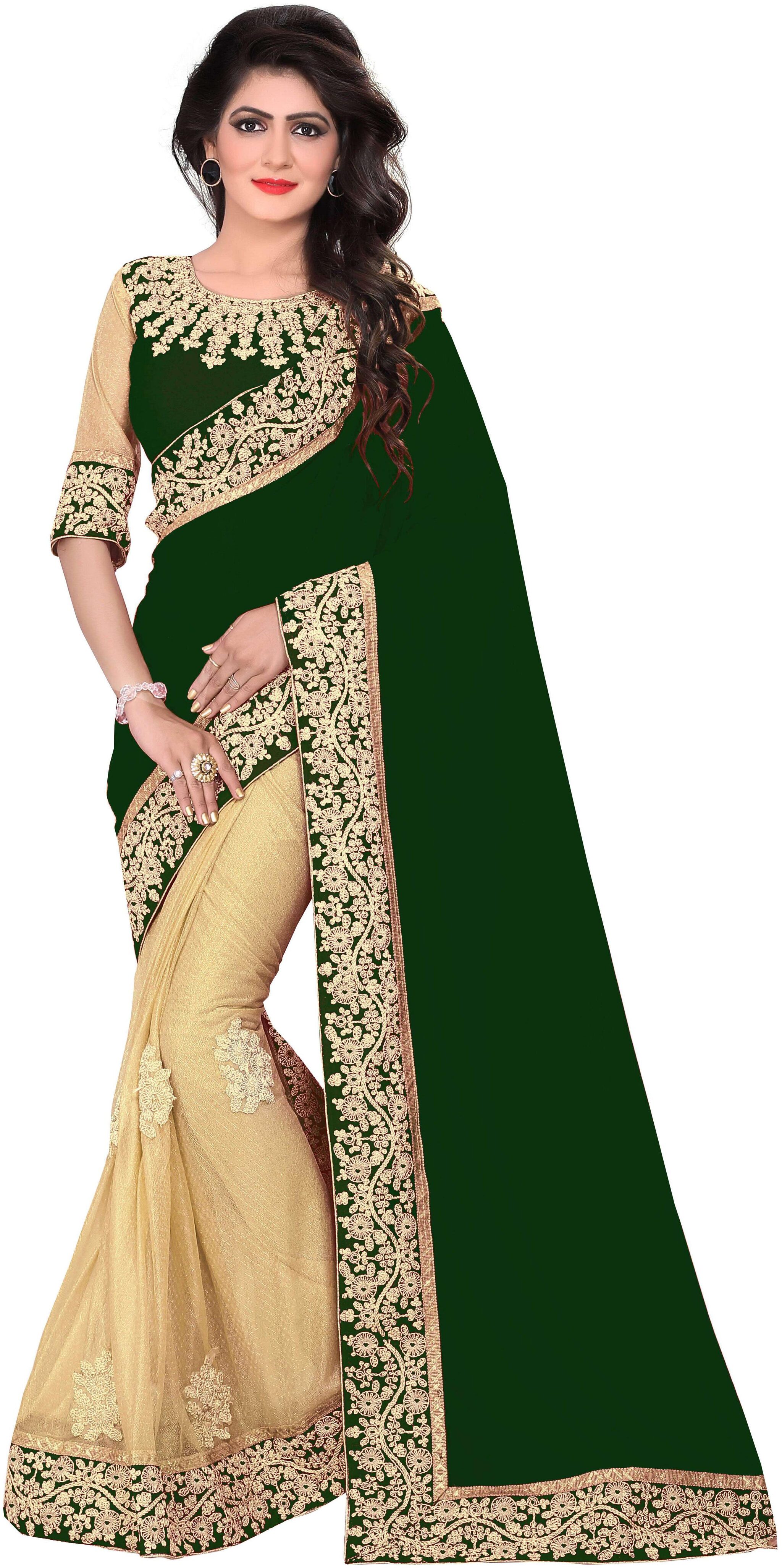 Bigben Textile Green Embroidered Universal Half Half Saree With Blouse With blouse
Bigben Textile Green Embroidered Universal Half Half Saree With Blouse With blouse