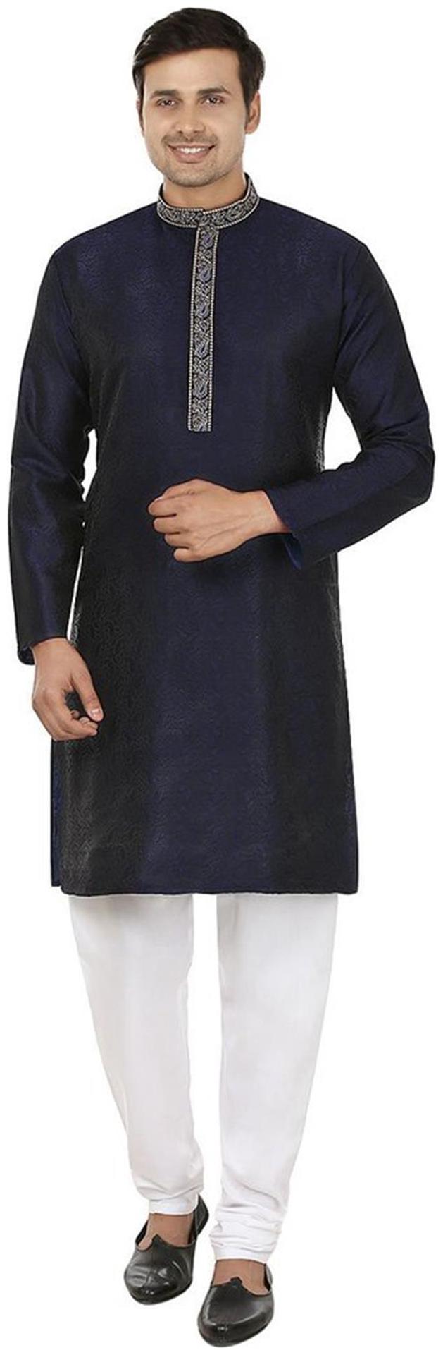 Blue Jacqaurd Silk Embroidered Traditional Kurta And Pyjama Set For Men By Royal Kurta
Blue Jacqaurd Silk Embroidered Traditional Kurta And Pyjama Set For Men By Royal Kurta