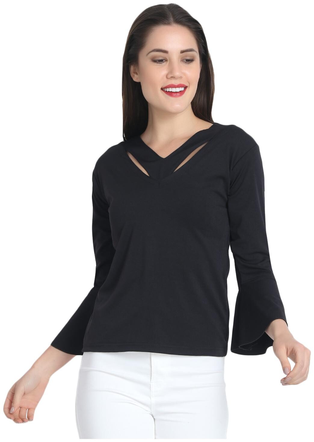 Dimpy Garments Women Solid Regular top - Black