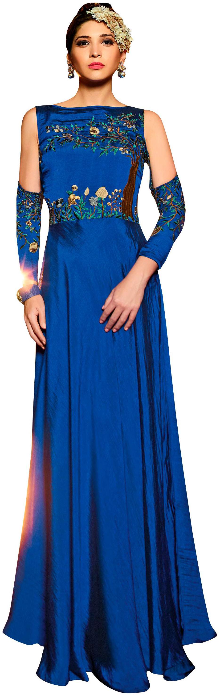 Designer Ready to Wear Blue Slub Satin Silk Embroidered Long Gown Dress Size 42 A418
Designer Ready to Wear Blue Slub Satin Silk Embroidered Long Gown Dress Size 42 A418