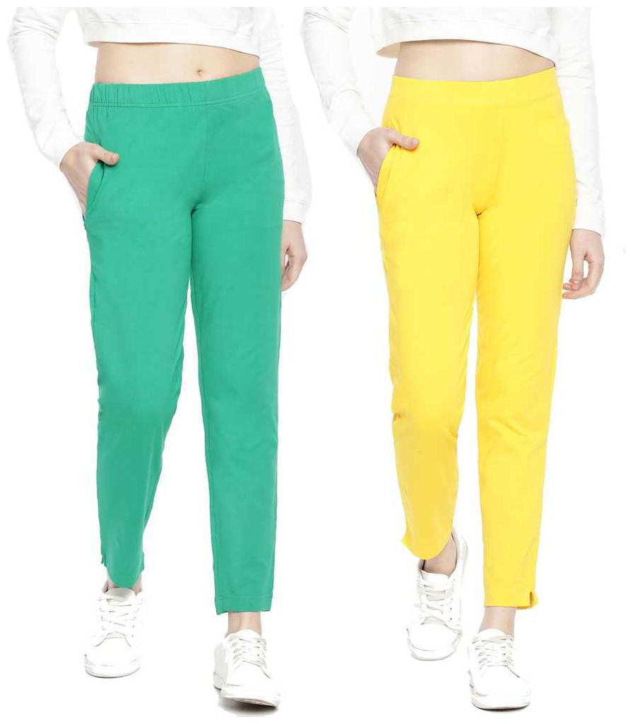Dollar Missy Women Cotton Solid Green Yellow Cigarette Trousers
Dollar Missy Women Cotton Solid Green Yellow Cigarette Trousers