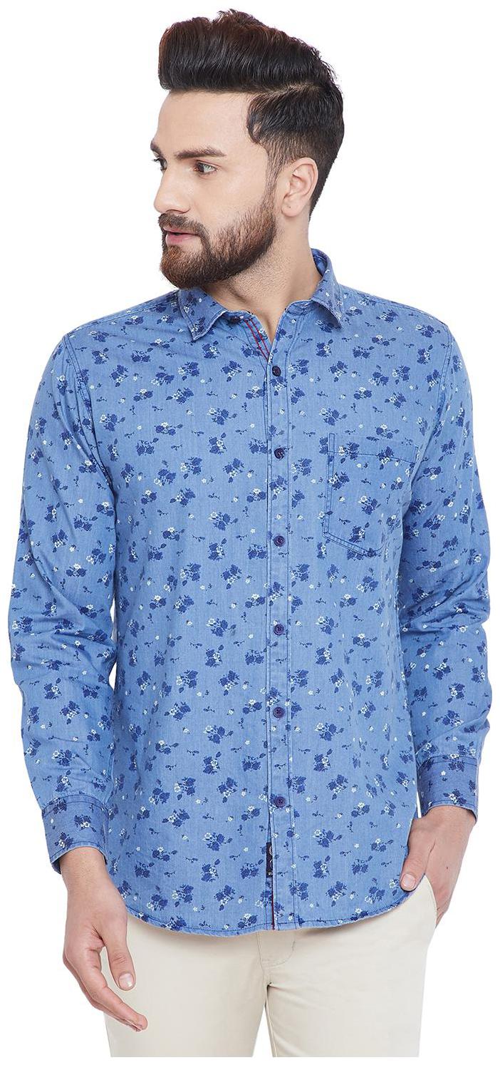 Duke Men Blue Printed Regular Fit Casual Shirt