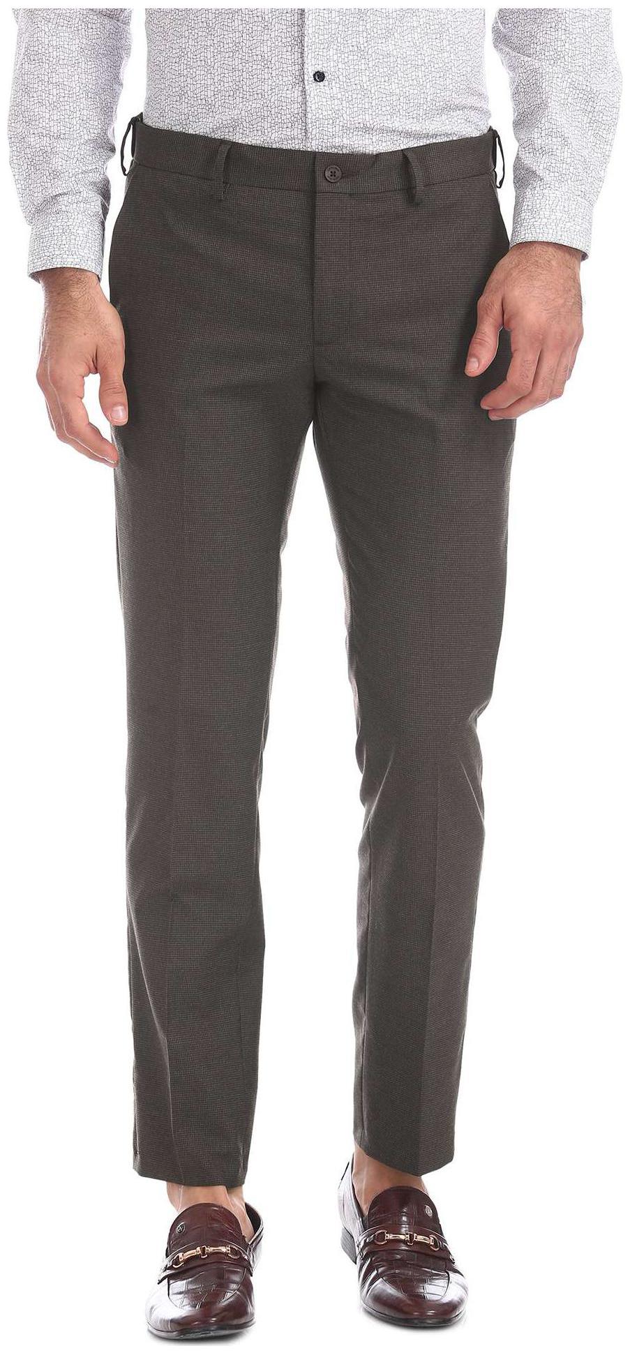 Excalibur Men Solid Slim Fit Formal Trouser - Brown