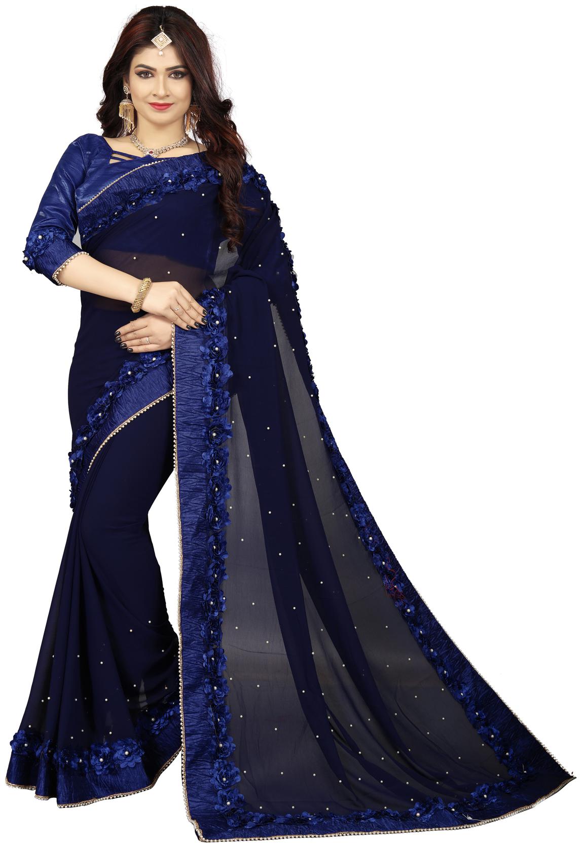 Fab Dadu Designer Ribbin Floral Patti Embroidered With Pearl Blue Georgette Saree
Fab Dadu Designer Ribbin Floral Patti Embroidered With Pearl Blue Georgette Saree