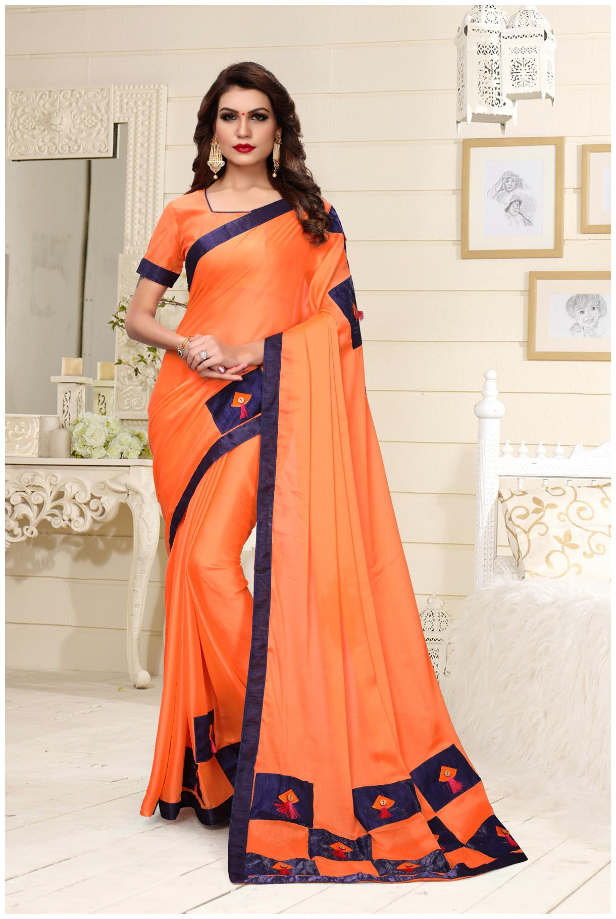 FAB VIVA Silk Embroidered Work Wedding Designer Saree With Blouse Orange Color 
FAB VIVA Silk Embroidered Work Wedding Designer Saree With Blouse Orange Color