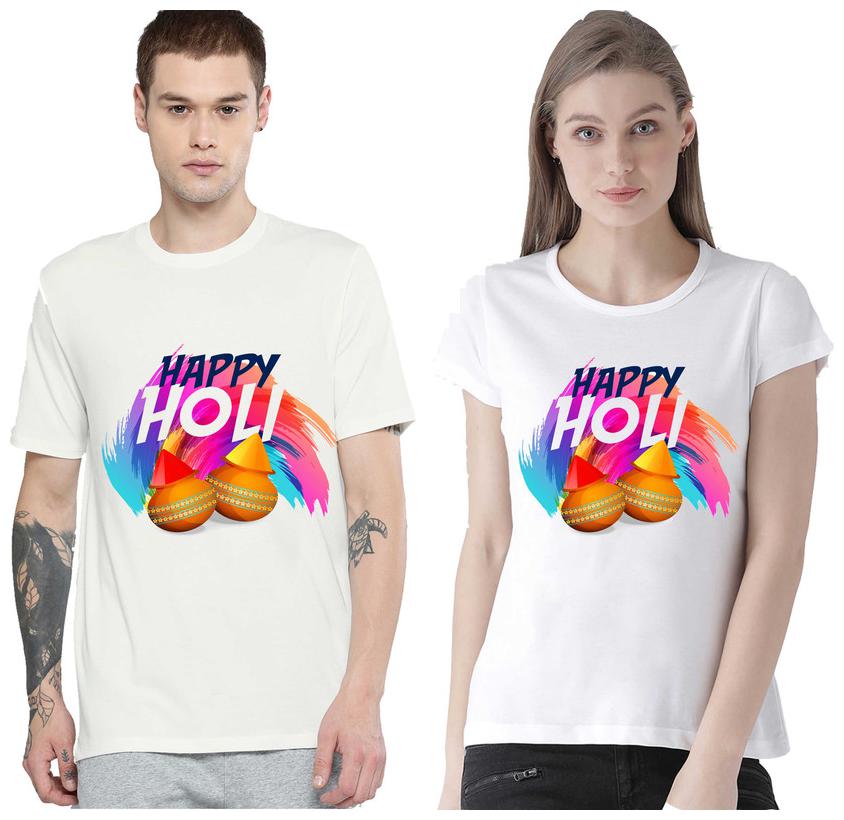 Freely Couple Half-Sleeve Cotton White Printed T-Shirts - Pack of 2 (HOLI EDITION)
Freely Couple Half-Sleeve Cotton White Printed T-Shirts - Pack of 2 (HOLI EDITION)