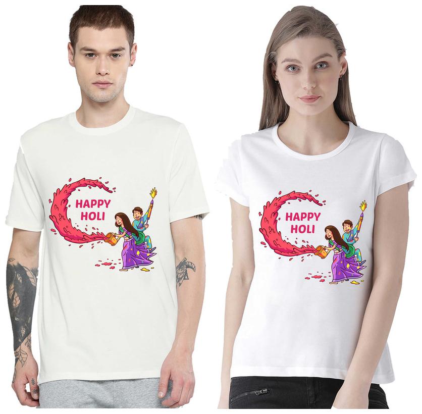 Freely Couple Half-Sleeve Cotton White Printed T-Shirts - Pack of 2 (HOLI EDITION)
Freely Couple Half-Sleeve Cotton White Printed T-Shirts - Pack of 2 (HOLI EDITION)