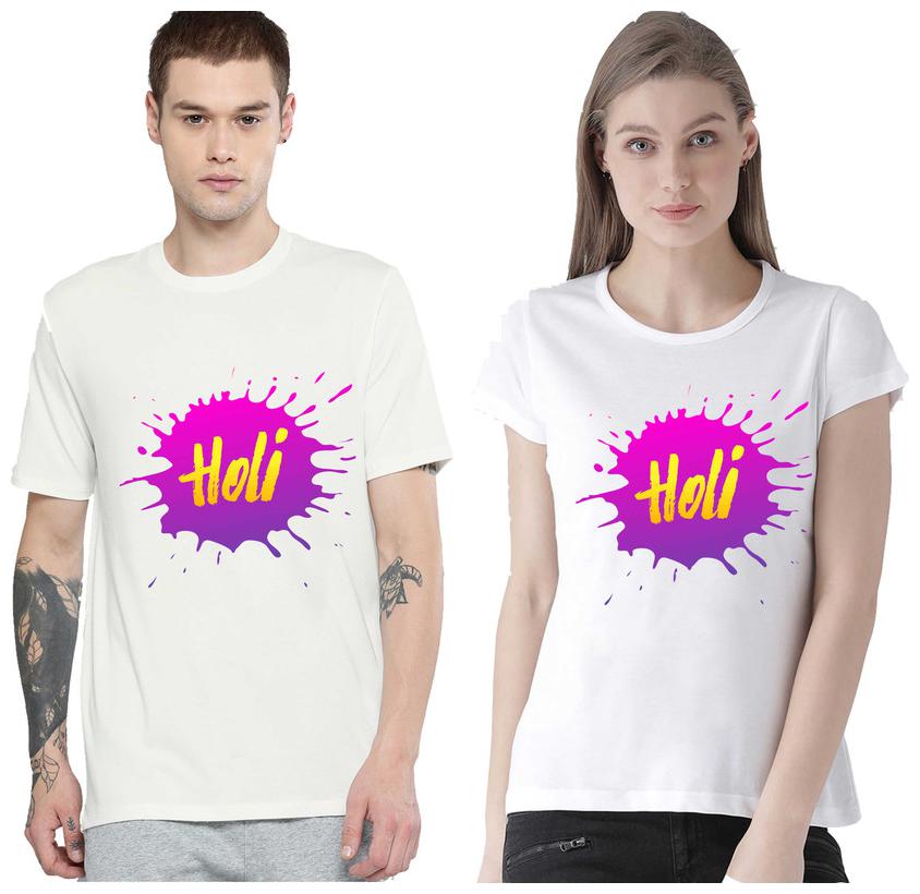 Freely Couple Half-Sleeve Cotton White Printed T-Shirts - Pack of 2 (HOLI EDITION)
Freely Couple Half-Sleeve Cotton White Printed T-Shirts - Pack of 2 (HOLI EDITION)
