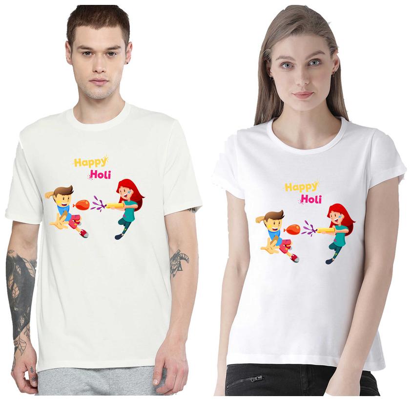 Freely Couple Half-Sleeve Cotton White Color Printed T-Shirts - Pack Of 2 (Holi Edition)
Freely Couple Half-Sleeve Cotton White Color Printed T-Shirts - Pack Of 2 (Holi Edition)