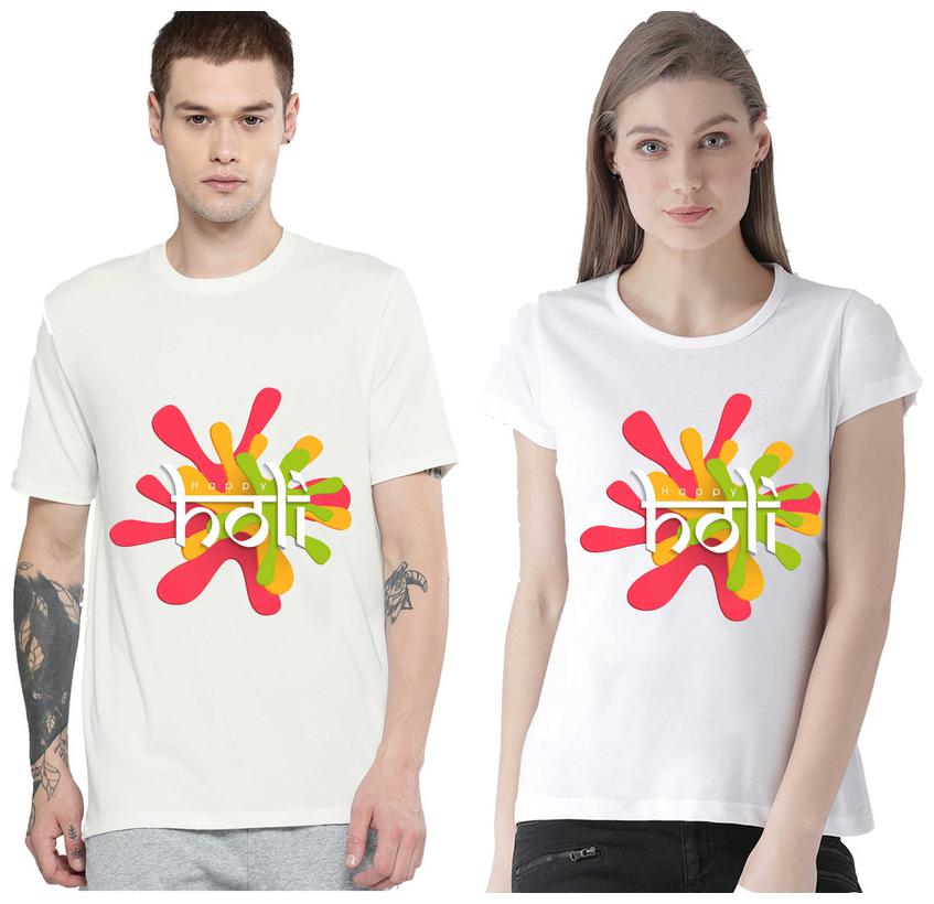 Freely Couple Half-Sleeve Poly-Cotton Printed White Color T-Shirts - Pack of 2 (HOLI EDITION)
Freely Couple Half-Sleeve Poly-Cotton Printed White Color T-Shirts - Pack of 2 (HOLI EDITION)