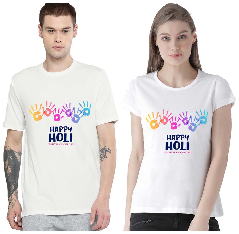 Freely Couple Half-Sleeve Cotton White Printed T-Shirts - Pack of 2 (HOLI EDITION)
Freely Couple Half-Sleeve Cotton White Printed T-Shirts - Pack of 2 (HOLI EDITION)