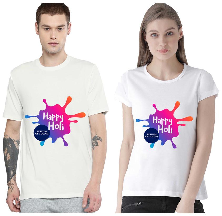 Freely Couple Half-Sleeve Cotton White Printed T-Shirts - Pack of 2 (HOLI EDITION)
Freely Couple Half-Sleeve Cotton White Printed T-Shirts - Pack of 2 (HOLI EDITION)
