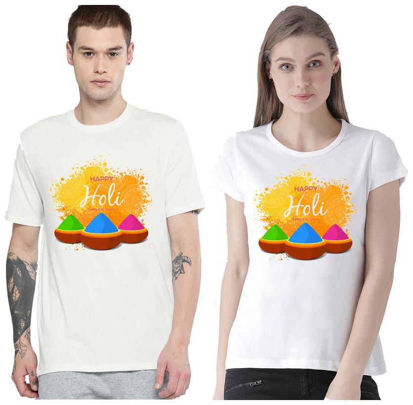 Freely Couple Half-Sleeve Cotton White Printed T-Shirts - Pack of 2 (HOLI EDITION)
Freely Couple Half-Sleeve Cotton White Printed T-Shirts - Pack of 2 (HOLI EDITION)