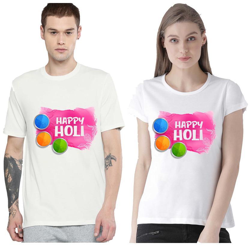 Freely Couple Half-Sleeve Cotton White Printed T-Shirts - Pack of 2 (HOLI EDITION)
Freely Couple Half-Sleeve Cotton White Printed T-Shirts - Pack of 2 (HOLI EDITION)