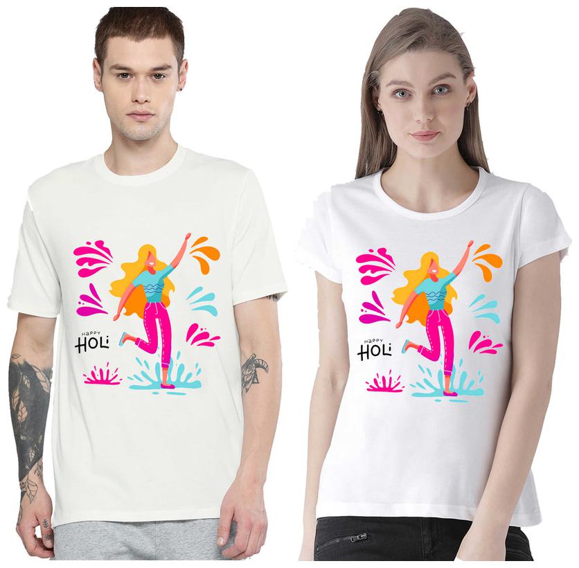 Freely Couple Half-Sleeve Cotton White Printed T-Shirts - Pack of 2 (HOLI EDITION)
Freely Couple Half-Sleeve Cotton White Printed T-Shirts - Pack of 2 (HOLI EDITION)