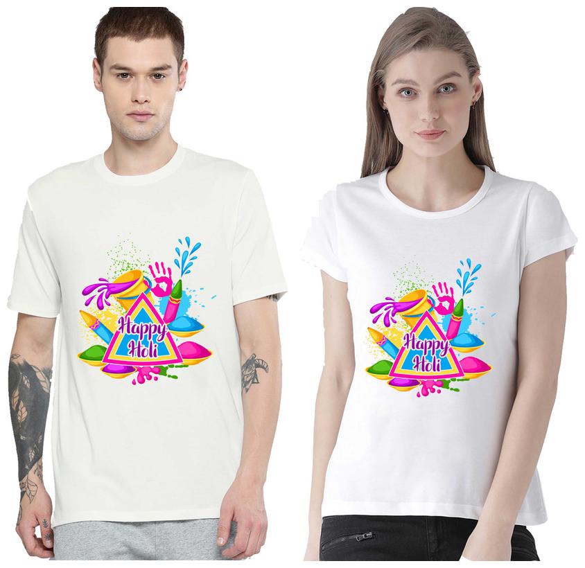 Freely Couple Half-Sleeve Cotton White Color Printed T-Shirts - Pack Of 2 (Holi Edition)
Freely Couple Half-Sleeve Cotton White Color Printed T-Shirts - Pack Of 2 (Holi Edition)