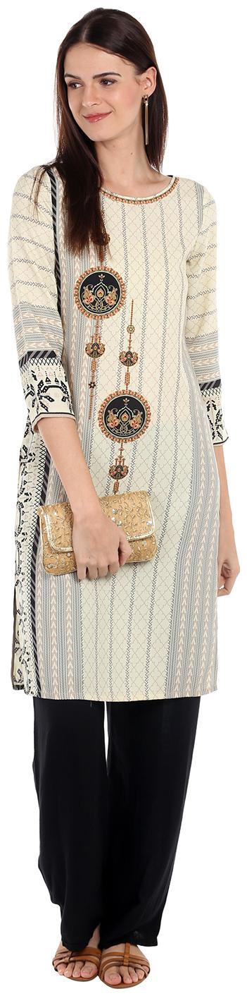 Fusion Beats Women White Printed Straight Kurta 
Fusion Beats Women White Printed Straight Kurta