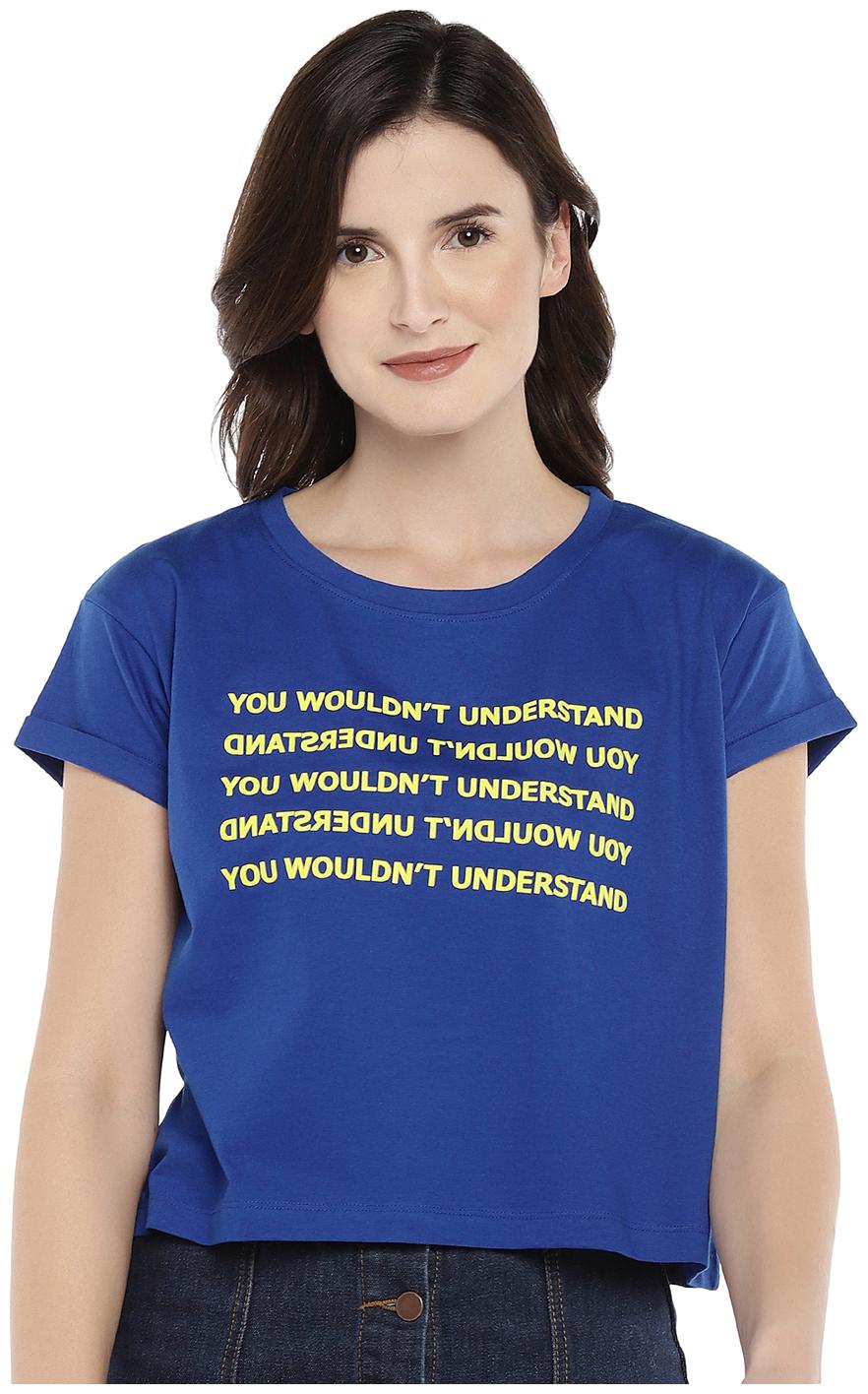 Globus Women Blue Regular fit Round neck Cotton T shirt 
Globus Women Blue Regular fit Round neck Cotton T shirt