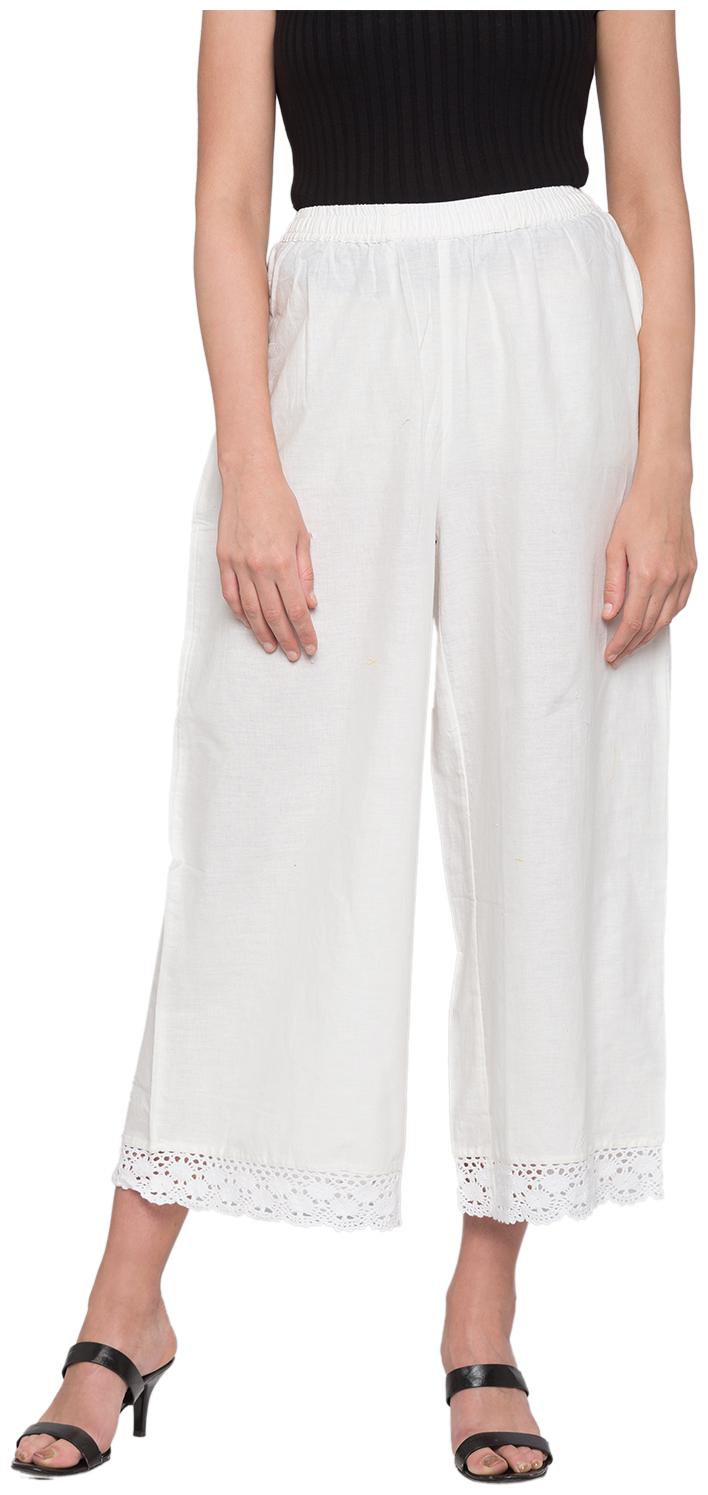 Globus White Solid Straight Palazzo