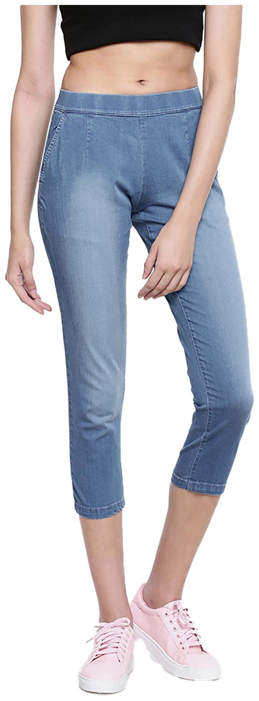 GO COLORS Cotton Solid Blue Tights For Women