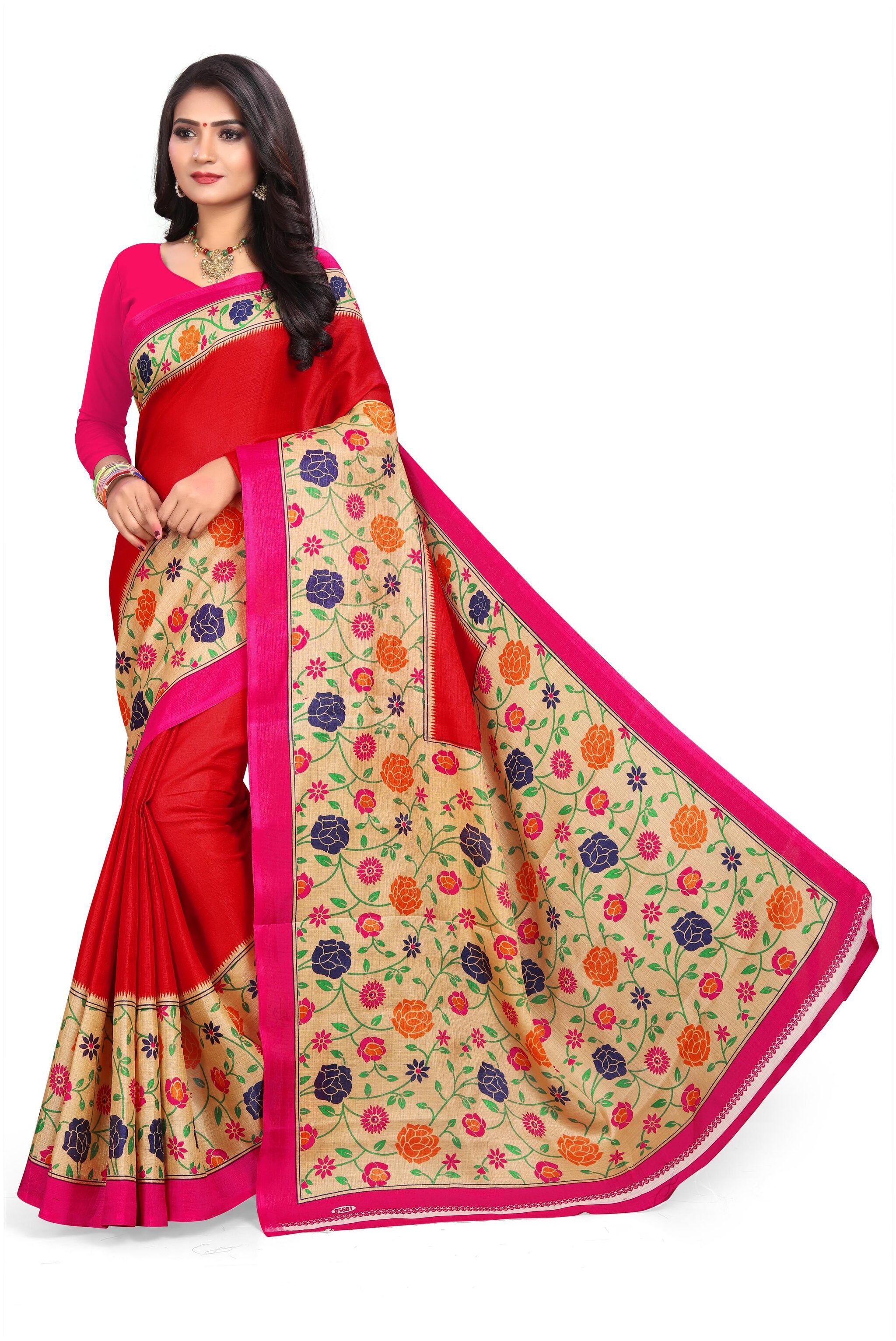 Grubstaker Red Floral Bhagalpuri Half Half Saree With Blouse With blouse
Grubstaker Red Floral Bhagalpuri Half Half Saree With Blouse With blouse