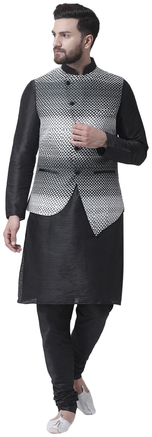I Know Abstract Scale Print Black White Dupion Silk Mens Nehru Jacket with Black Dupion Silk Kurta Pyjama
I Know Abstract Scale Print Black White Dupion Silk Mens Nehru Jacket with Black Dupion Silk Kurta Pyjama