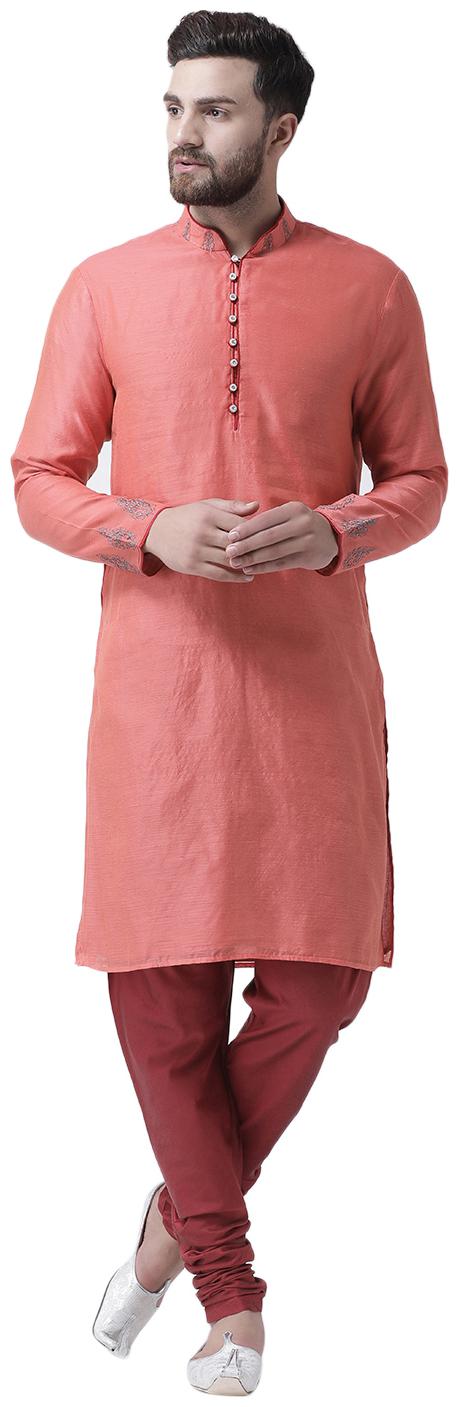 I Know Embroidered Collar and Sleeve Pink Chanderi Silk Men Kurta with Dupion Silk Churidar
I Know Embroidered Collar and Sleeve Pink Chanderi Silk Men Kurta with Dupion Silk Churidar