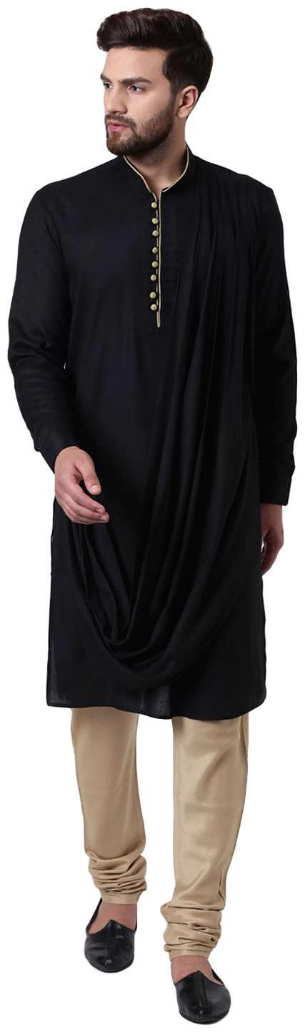 I Know Fashionable Long Drape Black Contrast Piping Men s Kurta with Beige Churidar
I Know Fashionable Long Drape Black Contrast Piping Men s Kurta with Beige Churidar