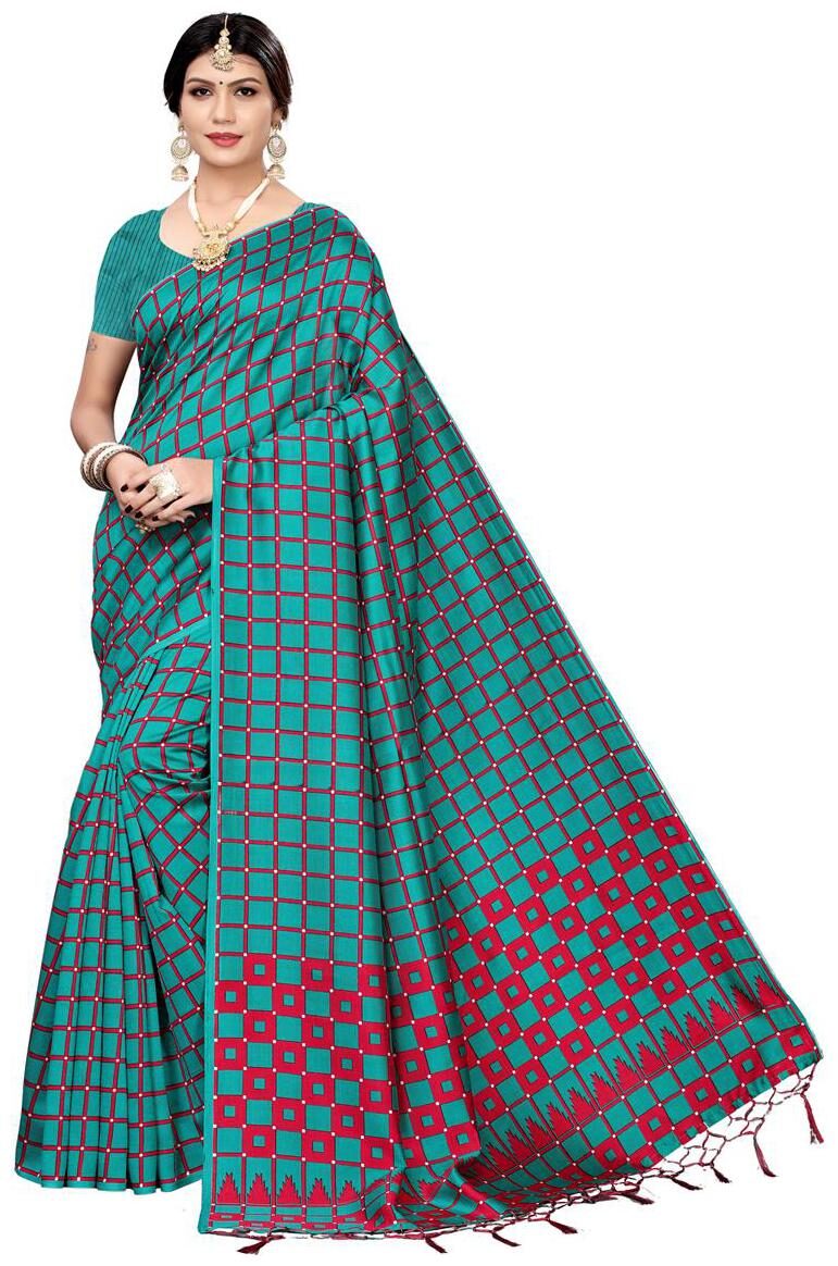 Indian Beauty Women Turquoise Color Mysore Silk Saree Border Tassels With Blouse Piece
Indian Beauty Women Turquoise Color Mysore Silk Saree Border Tassels With Blouse Piece