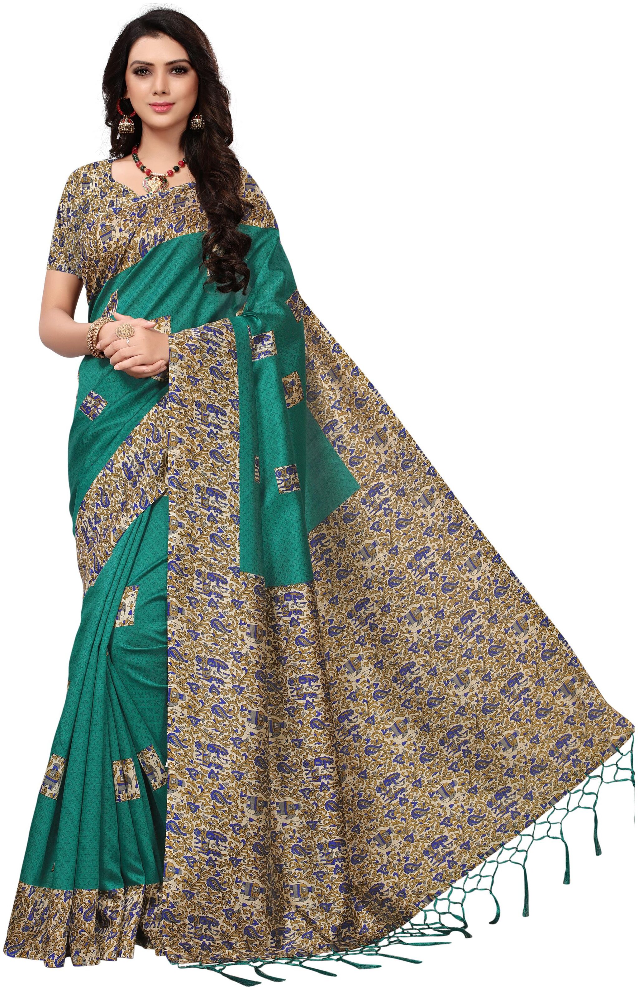 Indian Beauty Women s Rama Color Mysore Silk With Tessals Printed Saree With Blouse
Indian Beauty Women s Rama Color Mysore Silk With Tessals Printed Saree With Blouse