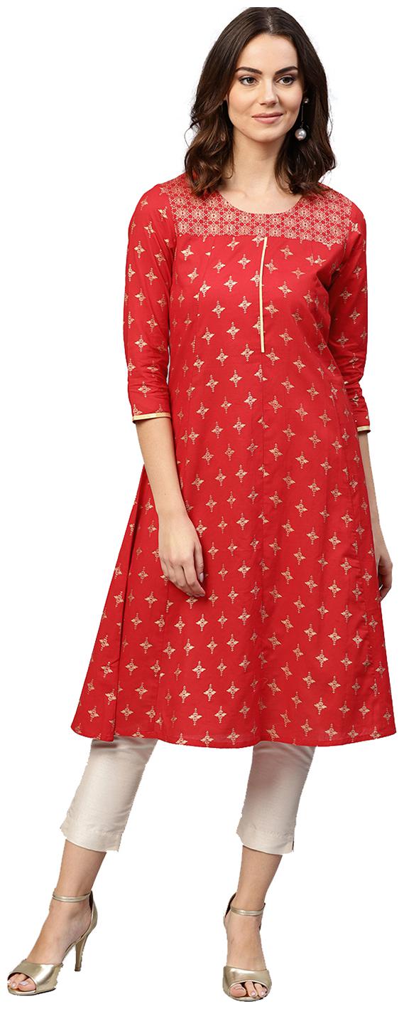 Jaipur Kurti Women Red Printed Straight Kurta
