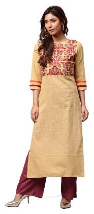 Jaipur Kurti Women Beige Solid Embroidered Straight Cotton Slub Kurta With Palazzo
Jaipur Kurti Women Beige Solid Embroidered Straight Cotton Slub Kurta With Palazzo