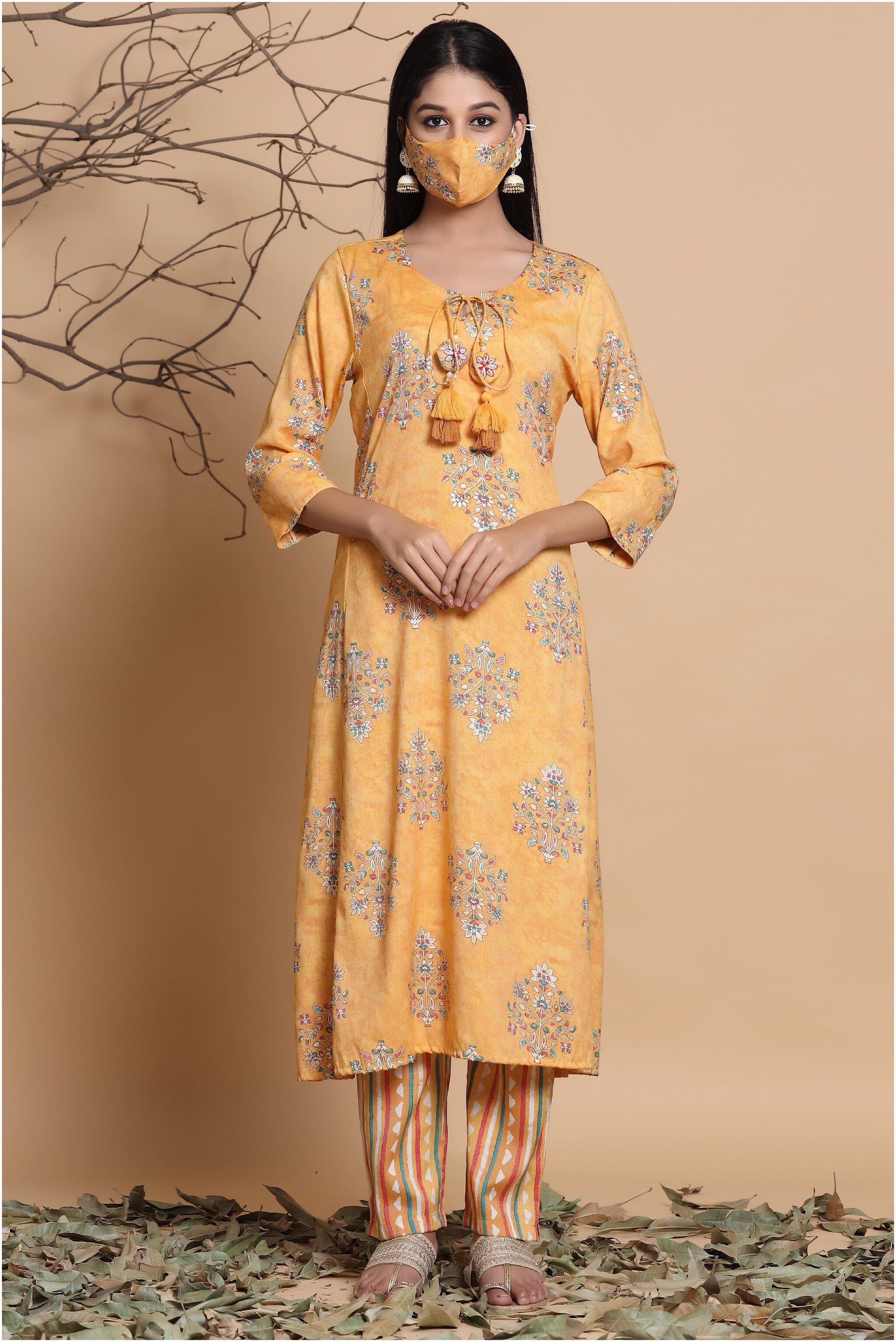 Juniper Viscose Rayon Floral Mustard Kurta Pants Without Dupatta Women With Mask
Juniper Viscose Rayon Floral Mustard Kurta Pants Without Dupatta Women With Mask