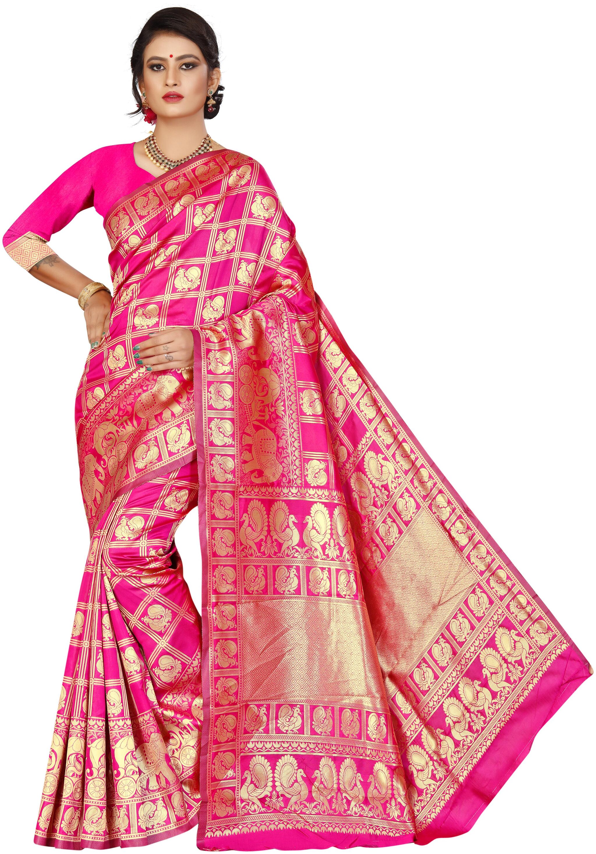 KF Collection Women Jacquard Banarasi Silk Peacock Elephant Designed Saree With Unstitched Blouse Piece (Pink)
KF Collection Women Jacquard Banarasi Silk Peacock Elephant Designed Saree With Unstitched Blouse Piece (Pink)