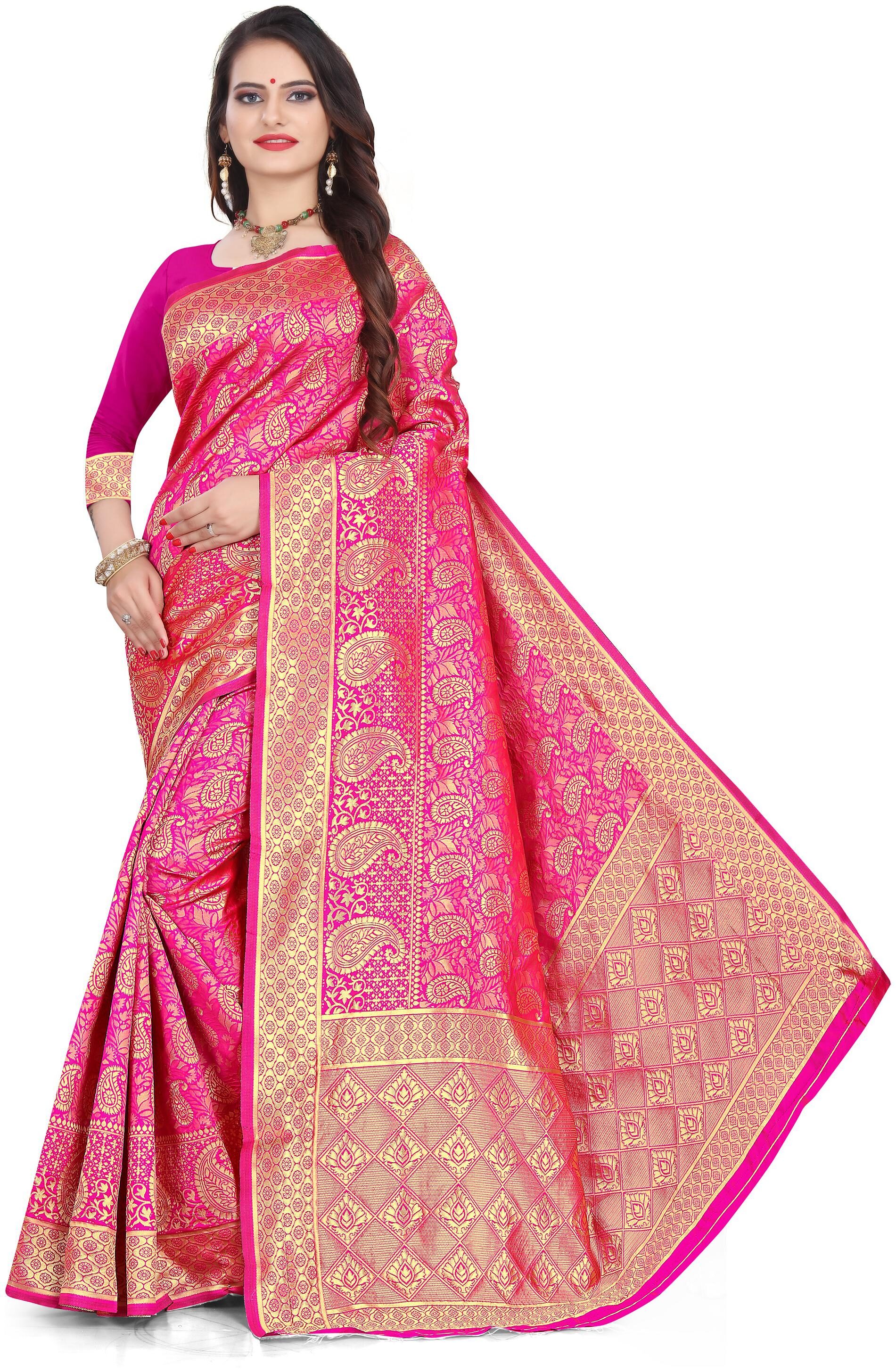 KF Collection Jacquard Banarasi Silk Mango Designed Saree With Unstitched Blouse Piece(Pink)
KF Collection Jacquard Banarasi Silk Mango Designed Saree With Unstitched Blouse Piece(Pink)
