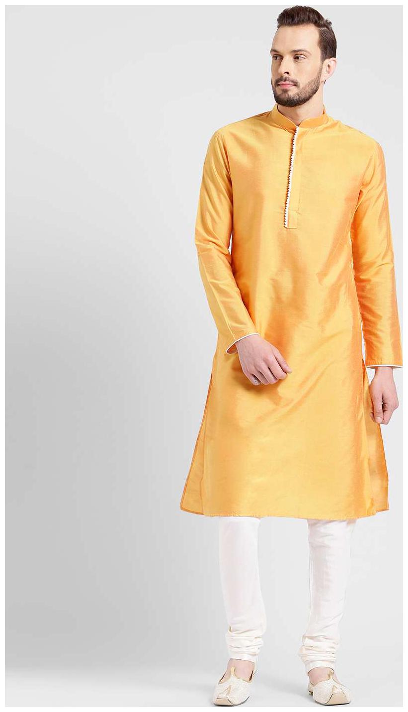 Kisah Men s Kesaria Yellow Benarasi Cotton Silk Solid Coloured Kurta Churidar Set
Kisah Men s Kesaria Yellow Benarasi Cotton Silk Solid Coloured Kurta Churidar Set