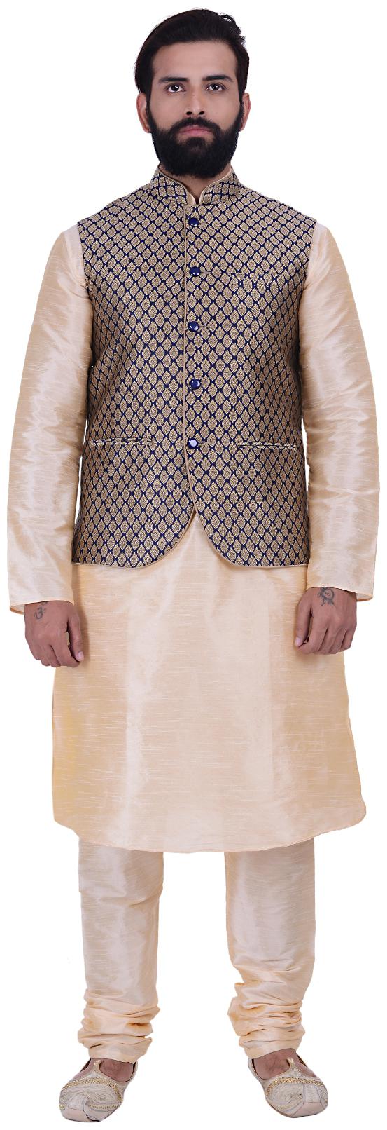 Kisah Men s Benarasi Cotton Silk Self Design Waistcoat with Kurta and Churidar Set 
Kisah Men s Benarasi Cotton Silk Self Design Waistcoat with Kurta and Churidar Set