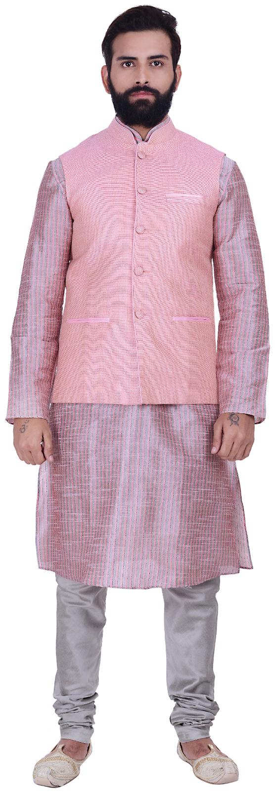 Kisah Men s Benarasi Cotton Silk Self Design Waistcoat with Kurta and Churidar Set
Kisah Men s Benarasi Cotton Silk Self Design Waistcoat with Kurta and Churidar Set