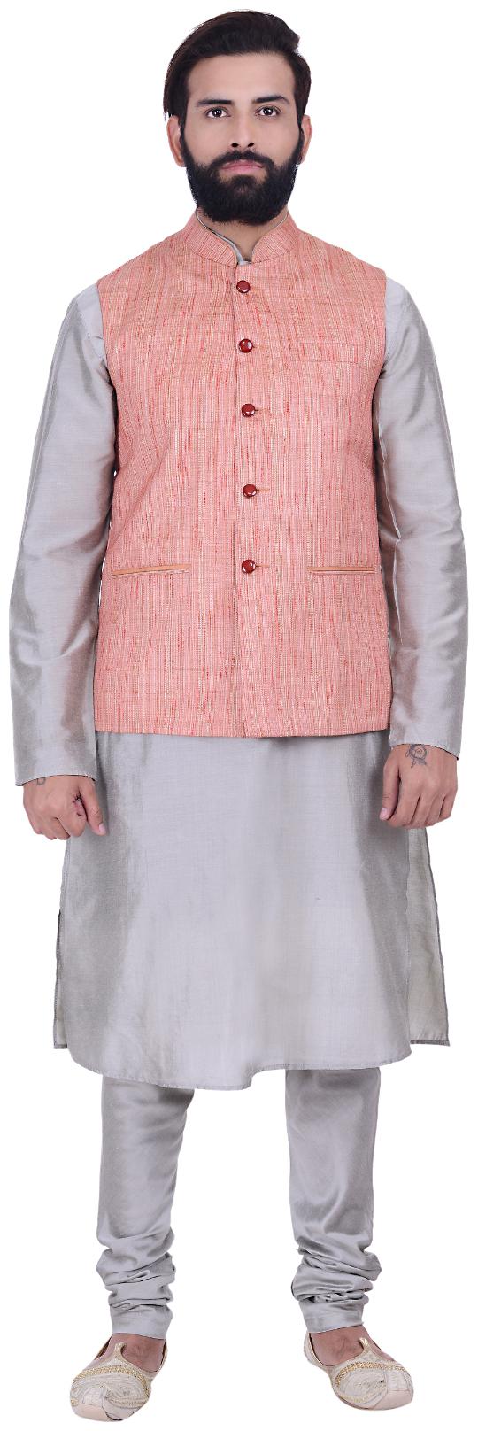 Kisah Men s Benarasi Cotton Silk Self Design Waistcoat with Kurta and Churidar Set
Kisah Men s Benarasi Cotton Silk Self Design Waistcoat with Kurta and Churidar Set
