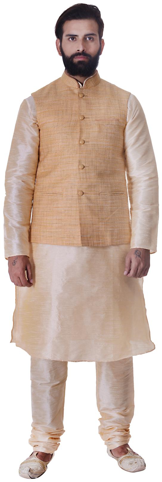 Kisah Men s Benarasi Cotton Silk Self Design Waistcoat with Kurta and Churidar Set
Kisah Men s Benarasi Cotton Silk Self Design Waistcoat with Kurta and Churidar Set