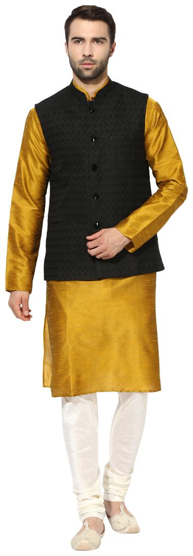 Kisah Men s Benarasi Cotton Silk Self Design Waistcoat with Kurta and Churidar Set
Kisah Men s Benarasi Cotton Silk Self Design Waistcoat with Kurta and Churidar Set
