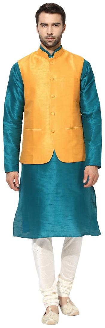 Kisah Men s Benarasi Cotton Silk Self Design Waistcoat with Kurta and Churidar Set
Kisah Men s Benarasi Cotton Silk Self Design Waistcoat with Kurta and Churidar Set