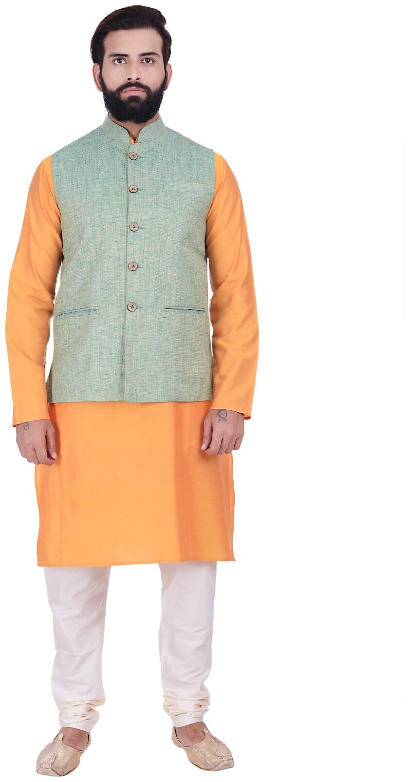 Kisah Men s Benarasi Cotton Silk Self Design Waistcoat with Kurta and Churidar Set
Kisah Men s Benarasi Cotton Silk Self Design Waistcoat with Kurta and Churidar Set